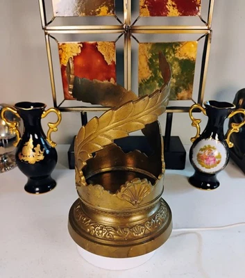 Vintage Pier 1 Importado Suporte de Vela de Metal Índia Folha Floral 9" Bronze - Imagem 1 de 4