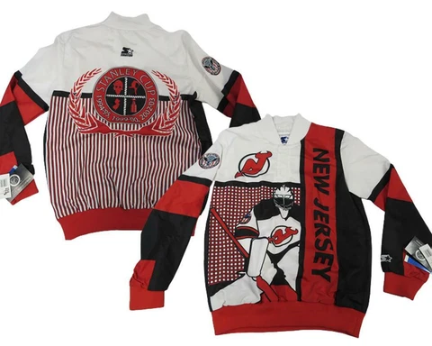 New Jersey Devils Stanley Cup Champion Mens Sizes 1/4 Button Starter Jacket Cover