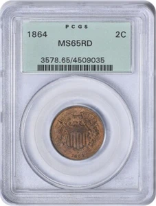 1864 Two Cent Piece Large Motto MS65RD PCGS - Picture 1 of 4