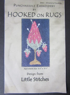 Hooked on Rugs #903 STRAWBERRY PINCUSHION Punch Needle Embroidery Pattern Fabric - Image 1 of 4