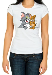 Tom and Jerry cartoons characters funny 3/4 Short sleeve Woman T Shirt K427 - Picture 1 of 3