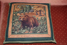 Brown Bear in Woods  Outside Border, Tapestry Pillow