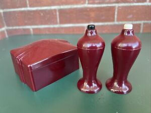 Vintage Art Deco Carvanite Bakelite Salt & Pepper Shakers Push Button In Case