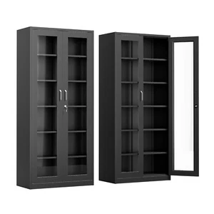 Display Cabinet Curio Cabinet Bookshelf Bookcase Liquor Cabinet with Glass Doors - Picture 1 of 10