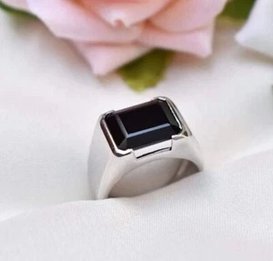 925 Sterling Silver Lab-Created 7.25 Ct Onyx Handmade Men's Ring - Picture 1 of 4