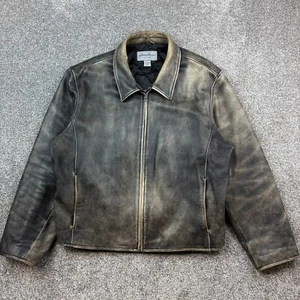 Vintage Eddie Bauer Leather Jacket Men's 2XL Brown Faded Quilted Biker Full Zip - Picture 1 of 6