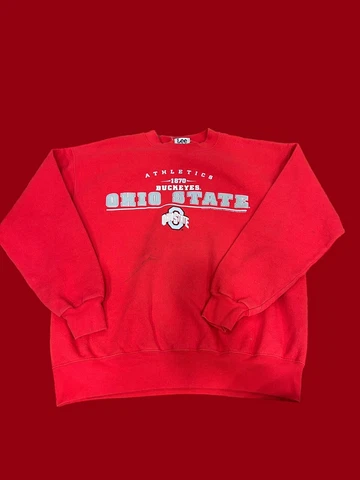 Ohio State Buckeyes Spell Out Lee Sports Red Sweatshirt VTG XL Distressed Cover