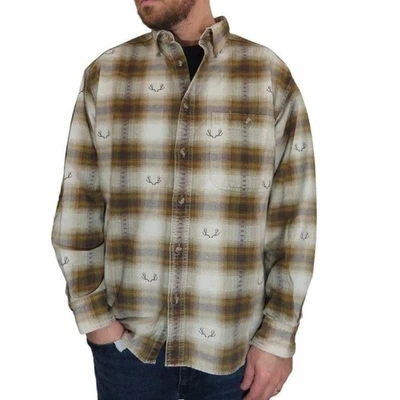 CABELA'S Men Large Deerskin Soft Chamois Long Sleeve Button Down Flannel Shirt - image 1 of 4