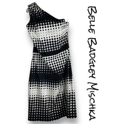 Vestido Badgley Mischka Belle a lunares blanco y negro con un hombro talla 8 Foto 1 de 4