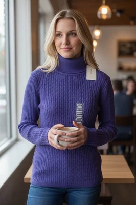 Suéter Wainscott Púrpura Tejido con Cable Cuello Alto Talla M NUEVO Foto 1 de 4