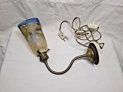 Applique laiton socle bois Tulipe Pâte De Verre Müller Frères Lunéville  - Photo 1/4