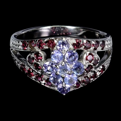 925 Sterling Silver Ring Round Tanzanite Rhodolite Garnet Gemstone Jewelry 8 - Image 1 of 4