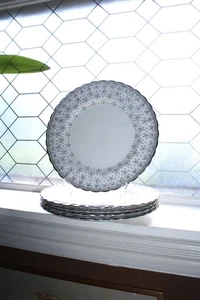4 Spode Fleur de Lys Gray Salad Plates Vintage 1960s Dinnerware - Picture 1 of 4