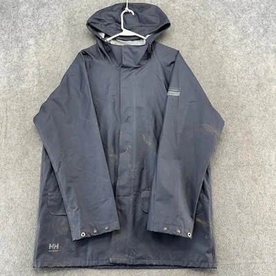 Helly Hansen Jacket Mens Large Green Rain Coat Hooded PVC Foul Weather Workwear - Image 1 of 4