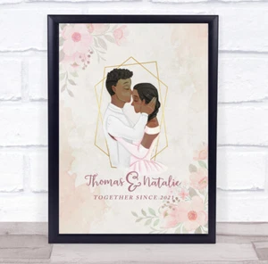 Watercolour Flowers Pink Romantic Gift For Him or Her Personalised Couple Print - Picture 1 of 6