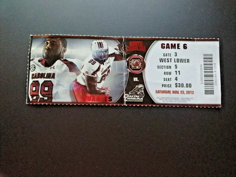 2013 Coastal Carolina vs SC Gamecocks Used Football Ticket  KELSEY QUARLES Cover