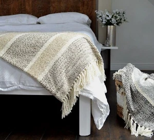 Luxury Herringbone Throw Blanket Chevron Stripe Chenille 100% Recycled Polyester - Picture 1 of 20