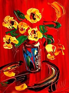 FLOWERS   Abstract Pop Art Painting Original Oil On Canvas Gallery Artist   