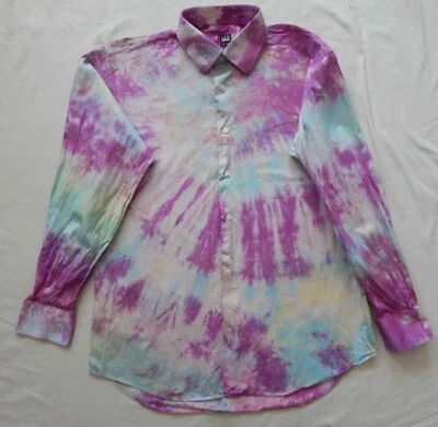 Camisa Tie Dye Rosa Púrpura Azul Manga Larga Con Botones - Grande Para Hombre Hecha a Mano 16 Foto 1 de 4
