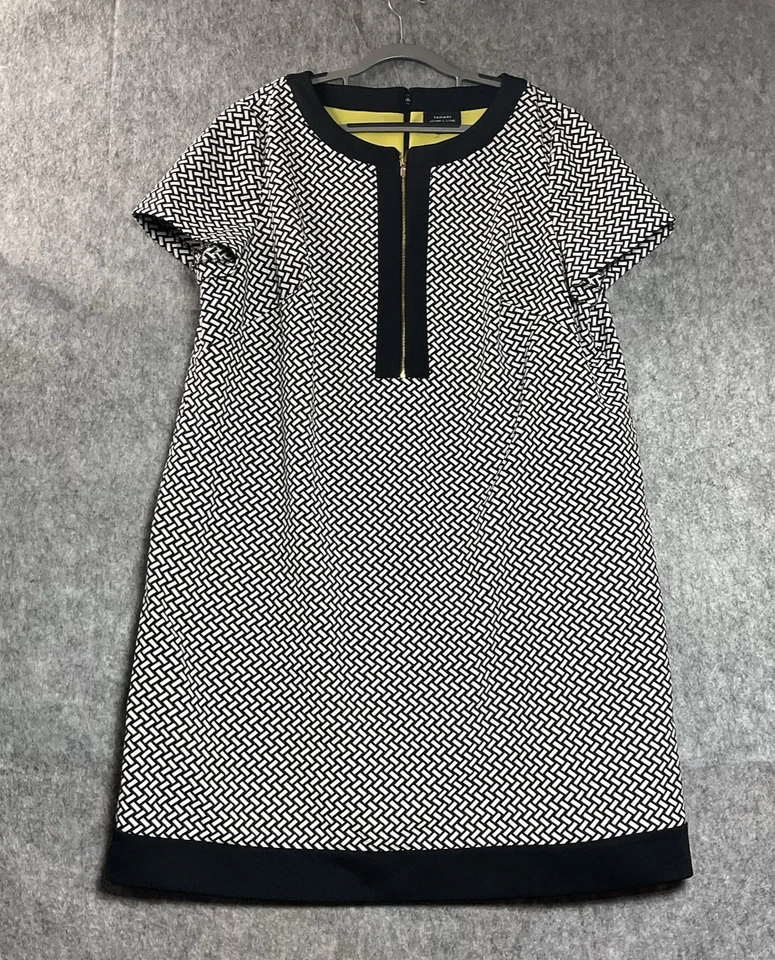 Vestido Tahari Feminino Plus 1X Preto Geométrico Midi Escritório Clássico Cápsula Mínima - Imagem 1 de 4