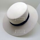 Classic Wool Felt Women Wide Brim Boater Flat Top Hat Quality | Ivory | S M L