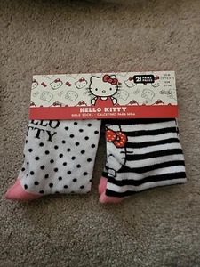 Hello Kitty Socks 2 PAIRS Pink/White/Black Sanrio Licensed M 13Y-2.5Y Shoe Size - Picture 1 of 2