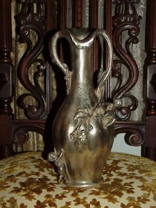 H.HUPPE Etain Garanti Pur Jugendstil Versilbert 2 Henkel Putti Cherub Vase 14" - Bild 1 von 12