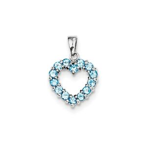 Sterling Silver Rhodium Plated Round Swiss Blue Topaz Cut Out Heart Pendant