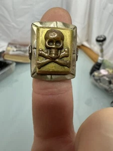 Vintage Biker Ring Skull Crossbones Mexico Mark Fleur de Lis 1950’s 10 1/4? - Bild 1 von 14