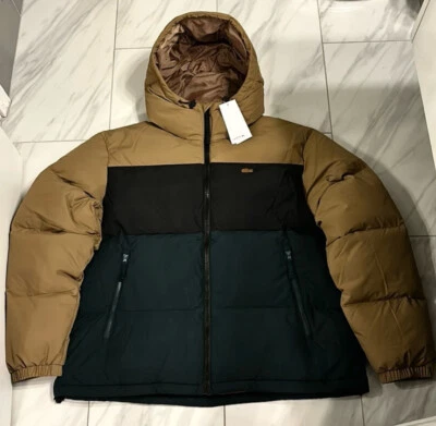 Lacoste Men’s Colorblock Puffer Jacket Tan Black Dark Green $395 XL New - Image 1 of 4