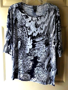 CLARA SUN WOO NAVY AND WHITE SHORT SLEEVE TUNIC SIZE LARGE NEW WITHOUT TAGS - Picture 1 of 6