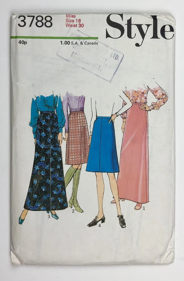 Uncut Vintage Sewing pattern Style 3788 Misses Set of Skirts Waist 30"circa 1972 - Image 1 of 4