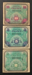 1944 FRANCE MILITARY PAPER MONEY - FRANC BANKNOTES (LOT OF 3)! - Picture 1 of 2