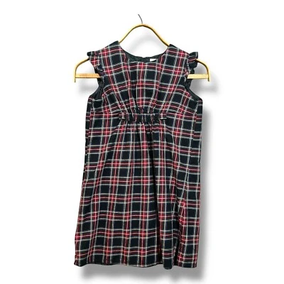 Land's End Plaid Cotton 10+ Girls No Sleeve Dress Red Black Multicolor - Image 1 of 4
