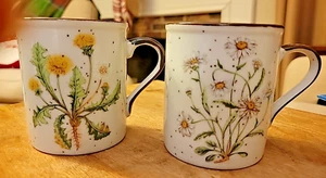 Vintage Pair Dandelion and Daisy Speckled Coffee Tea Mug Japan - Picture 1 of 11