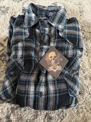 Camisa Fender Rock & Roll Religion Botón Para Hombre XL Gótica Emo Y2K Azul Marino Turo Foto 1 de 3