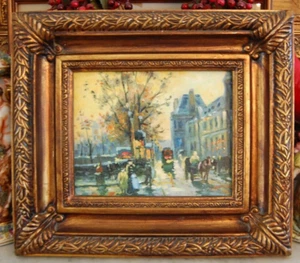 VINTAGE ORIGINAL ACRYLIC FRAMED IMPRESSIONIST PAINTING OLD EUROPEAN STREET SCENE - Picture 1 of 24