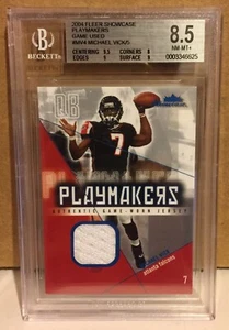 Michael Vick 2002 Fleer Showcase Playmakers Blue Game Used Jersey #2/5 BGS 8.5 - Picture 1 of 2