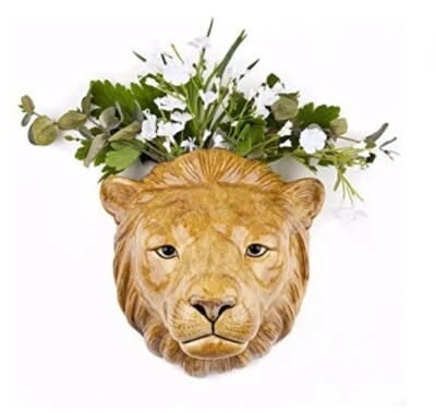 Estatuilla cabeza de león colgante jarrón pared cerámica suculenta maceta flor decoración del hogar Foto 1 de 2