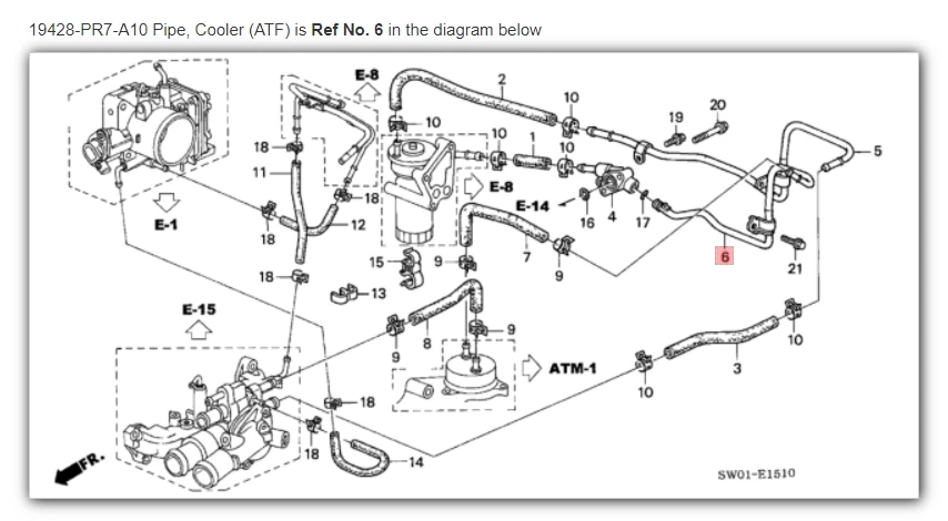 Tubo NSX HONDA ACURA GENUINO OEM, enfriador (ATF) ☆ 19428-PR7-A10 ☆ Foto 1 de 1