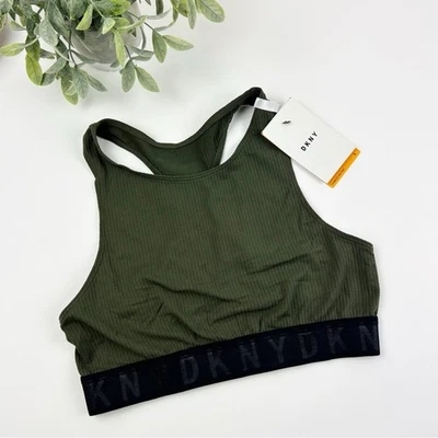 DKNY Litewear бесшовный ребристый высокий воротник бюстгальтер DK4023 лес зеленый/черный маленький - Изображение 1 из 3