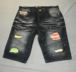 CREATE 2MRW SCHWARZ BUNT ZERRISSEN JEANSSHORTS HERREN GRÖSSE 36 NEU MIT ETIKETT - Bild 1 von 9