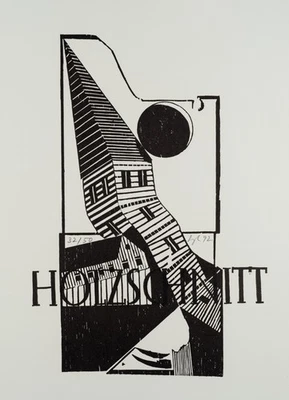 B. BEYERLE (1930-2021), "Holzschnitt mit Titel" mit verformtem Kirchturm, Holzsc - Bild 1 von 4