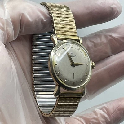 Hamilton Obra Maestra Estuche Oro 10k y 22 Joyas, Correa Elástica - De Colección Años 50 Foto 1 de 4