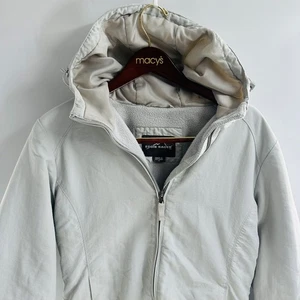 Chaqueta aislante Eddie Bauer Thermore con capucha polar gris cremallera completa abrigo talla M - Imagen 1 de 10