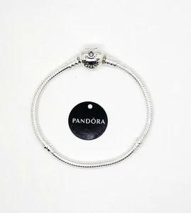 New 100% PANDORA 925 Ale Silver Snake Chain Charm Bracelet W/ Heart Clasp 590719 - Picture 1 of 9