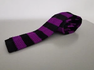 Polo By Ralph Lauren Purple & Black Stripe Pure Silk Knitted Tie * Made In Italy - Picture 1 of 6