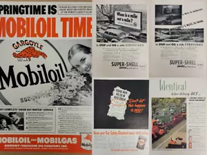 Lot 5 Oldtimer 1938 Öl und Gas Print Anzeigen Werbung Automobilia Shell Mobiloil Veedol - Bild 1 von 6