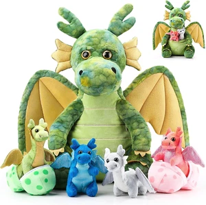 7 Pcs Dragon Plush Toys Gift Set 15.75" Large Dragon Mom Stuffed Animal with 4 C - Picture 1 of 6