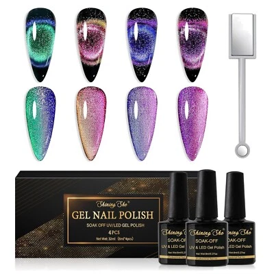 UV Nagellack Set, 4 Farben, Katzenaugen, Gel, Magnet, French Manicure, Soak-Off - Bild 1 von 4